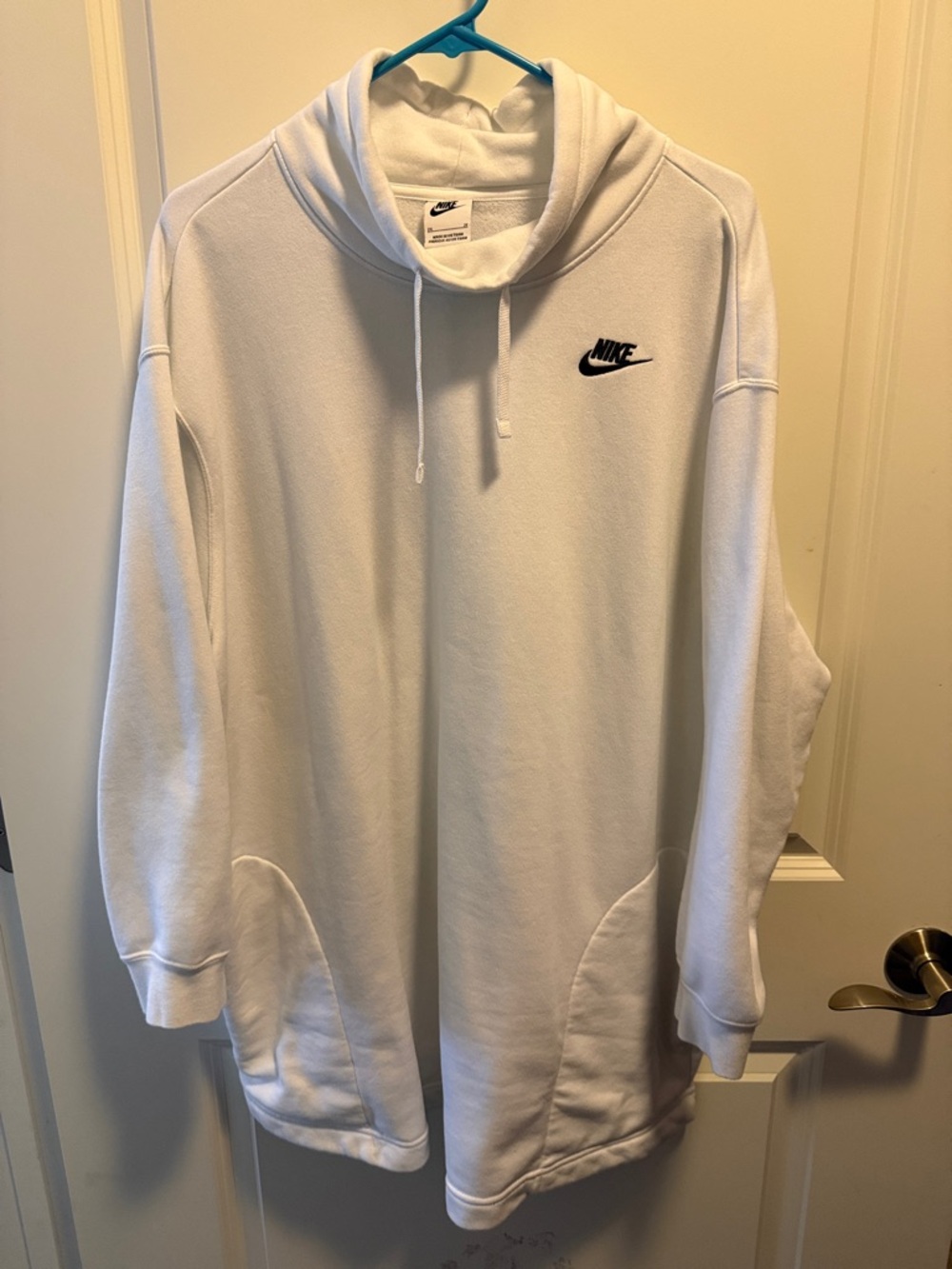 Nike Men’s White Crewneck Hoodie with Black Swoosh